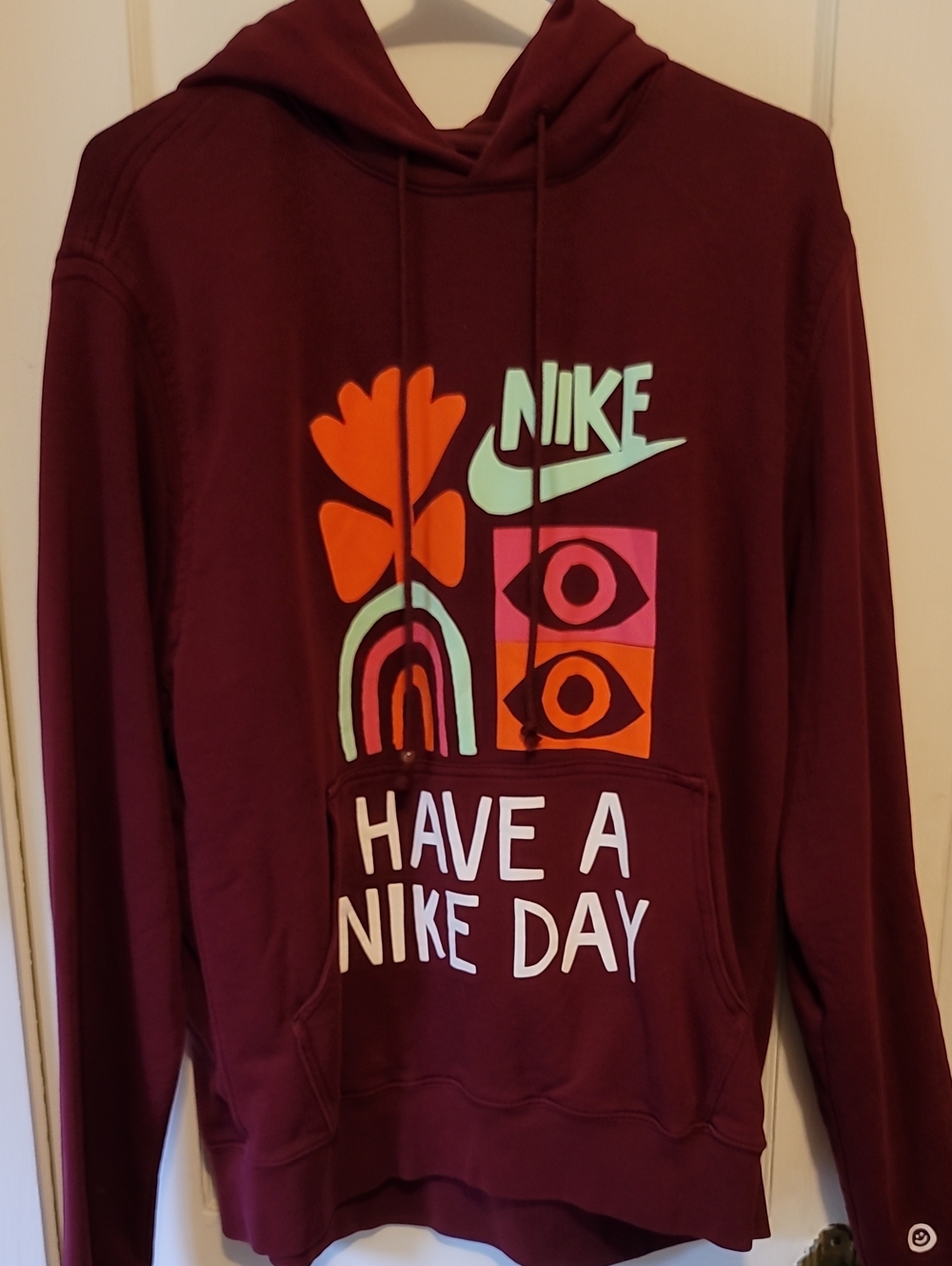 Nike Womens  Maroon Crewneck Hoodie with Multicolor Graphic